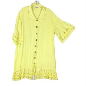 NWOT PURO LINO ITALY Shirt Dress Tunic One Size Linen Eyelet Crochet Embroidery